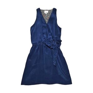 Anthropologie Greylin Navy Blue Sleeveless Faux Wrap Silk Mini Dress Size M